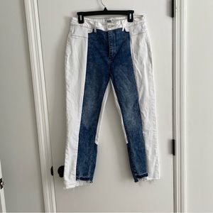 PAIGE White and Blue Two Tone Hoxton High Rise Straight Leg Ankle Jean